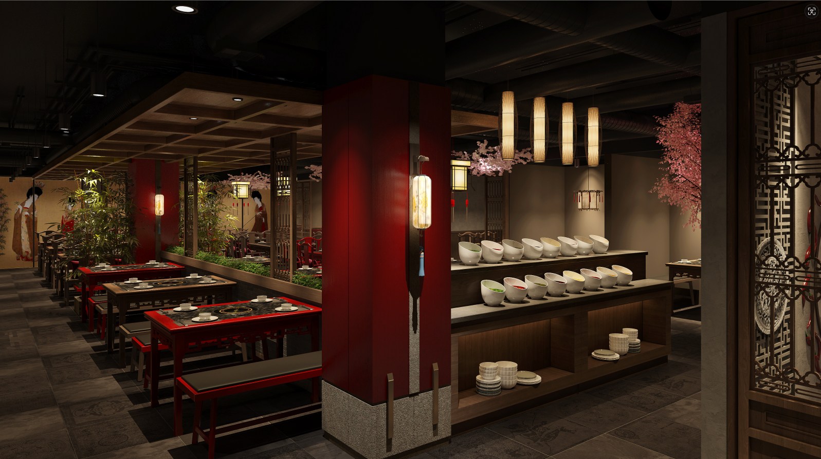 400平米漢唐風火鍋店裝修設(shè)計效果圖