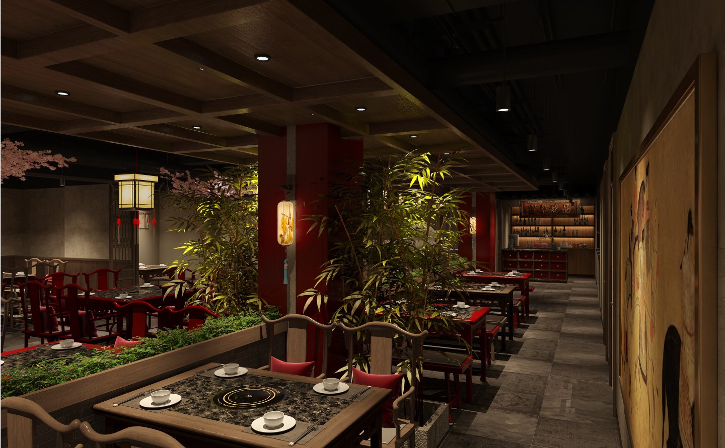 400平米漢唐風火鍋店裝修設(shè)計效果圖