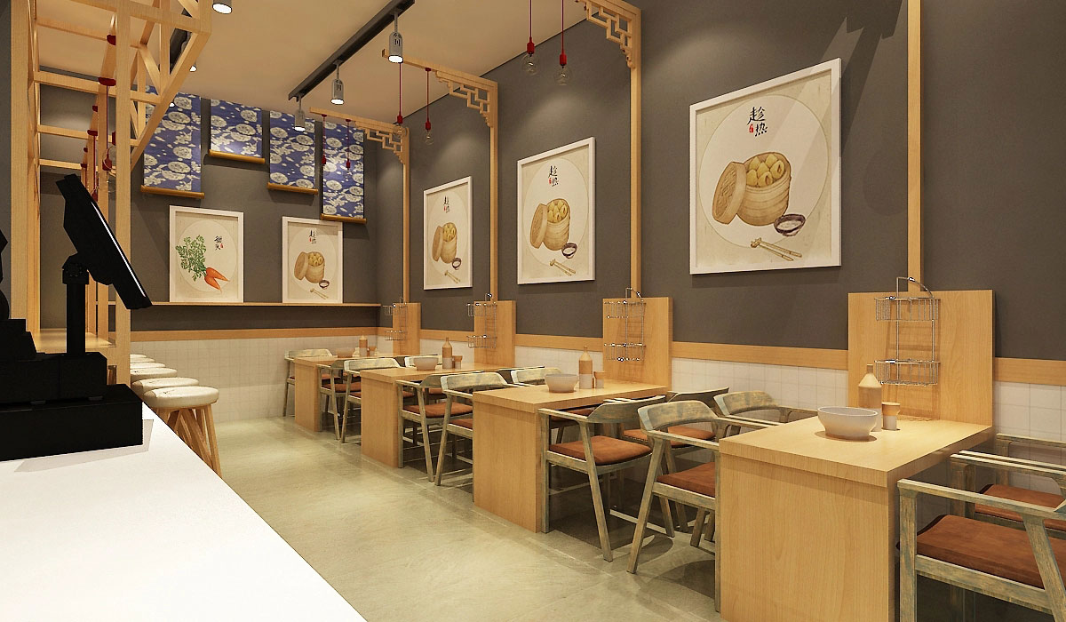 68平米新中式小籠包店鋪裝修設(shè)計(jì)效果圖