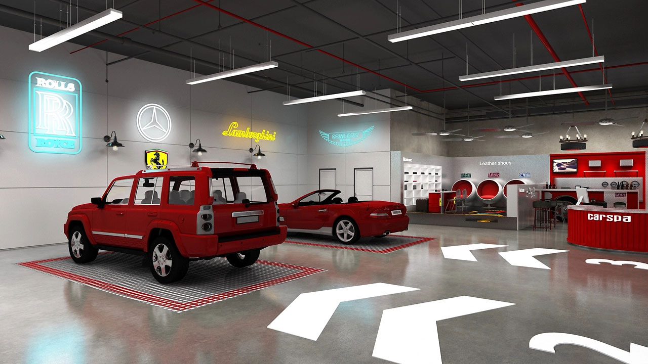 252平米汽車清潔店面裝修設(shè)計(jì)效果圖