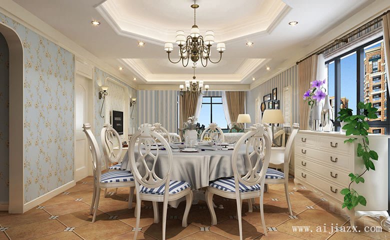  開(kāi)闊的地中海風(fēng)格餐廳裝修效果圖