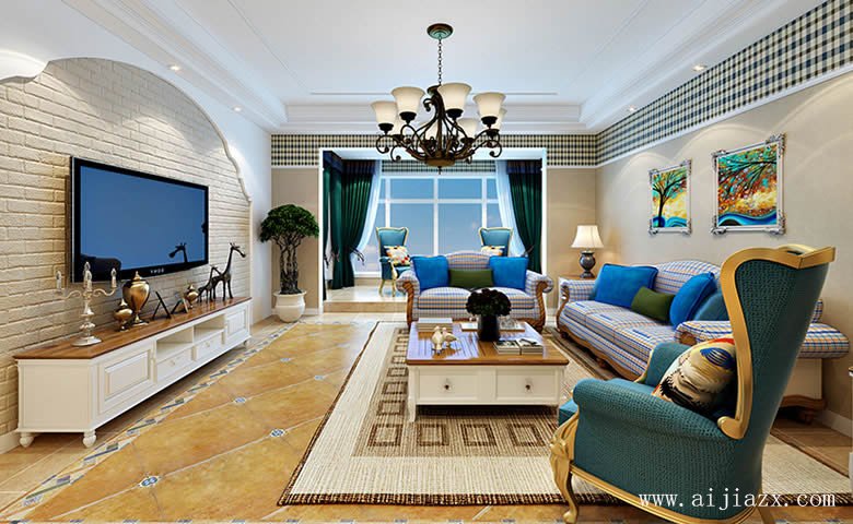 明亮大方的美式田園風(fēng)格大戶型客廳裝修效果圖