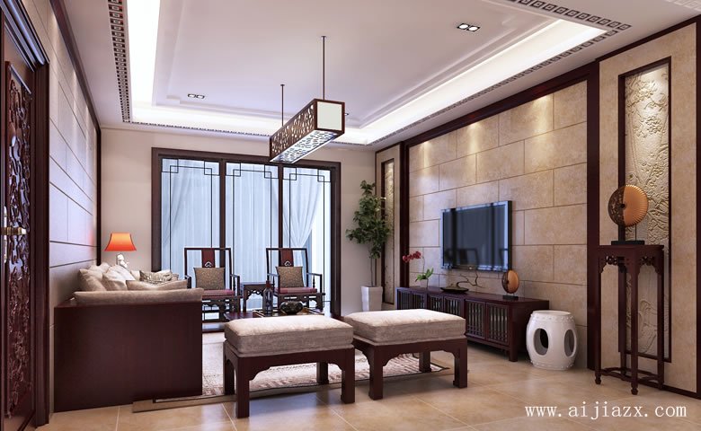  簡(jiǎn)單大方的新中式風(fēng)格客廳裝修效果圖