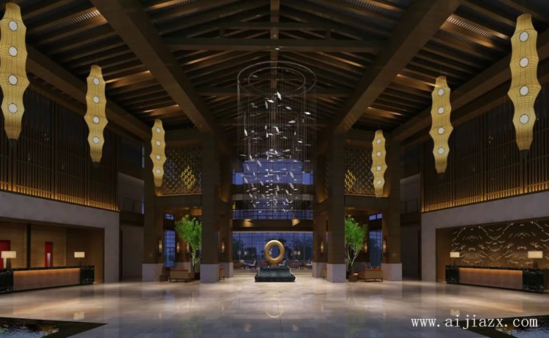 木質大氣的男士養(yǎng)生休閑會所前廳裝修效果圖