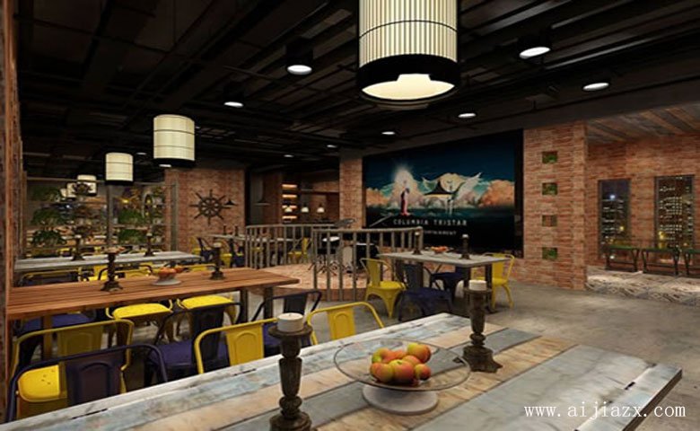 文藝簡(jiǎn)樸的餐館多人桌區(qū)裝修效果圖