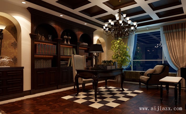 懷舊的文藝280平米美式風(fēng)格超大戶型書房裝修效果圖