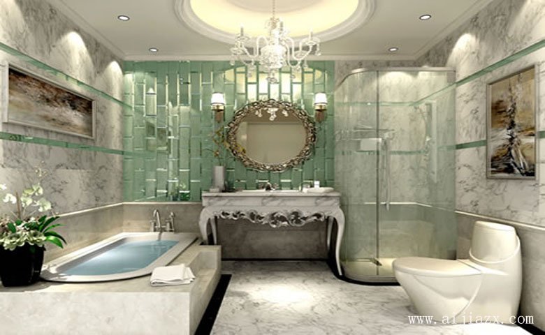 大方石材的340平米簡(jiǎn)約歐式風(fēng)格雙層別墅衛(wèi)生間裝修效果圖